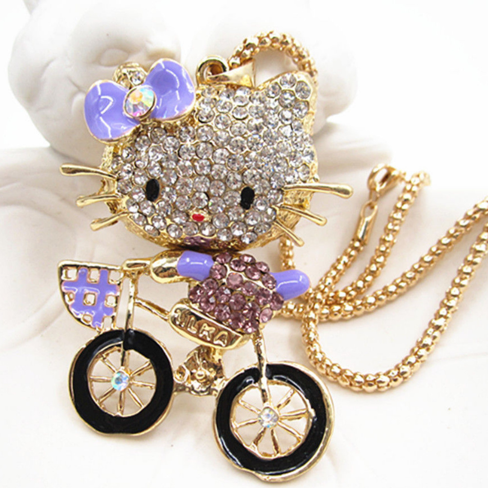 Purple Kitty riding a Bike Pendant